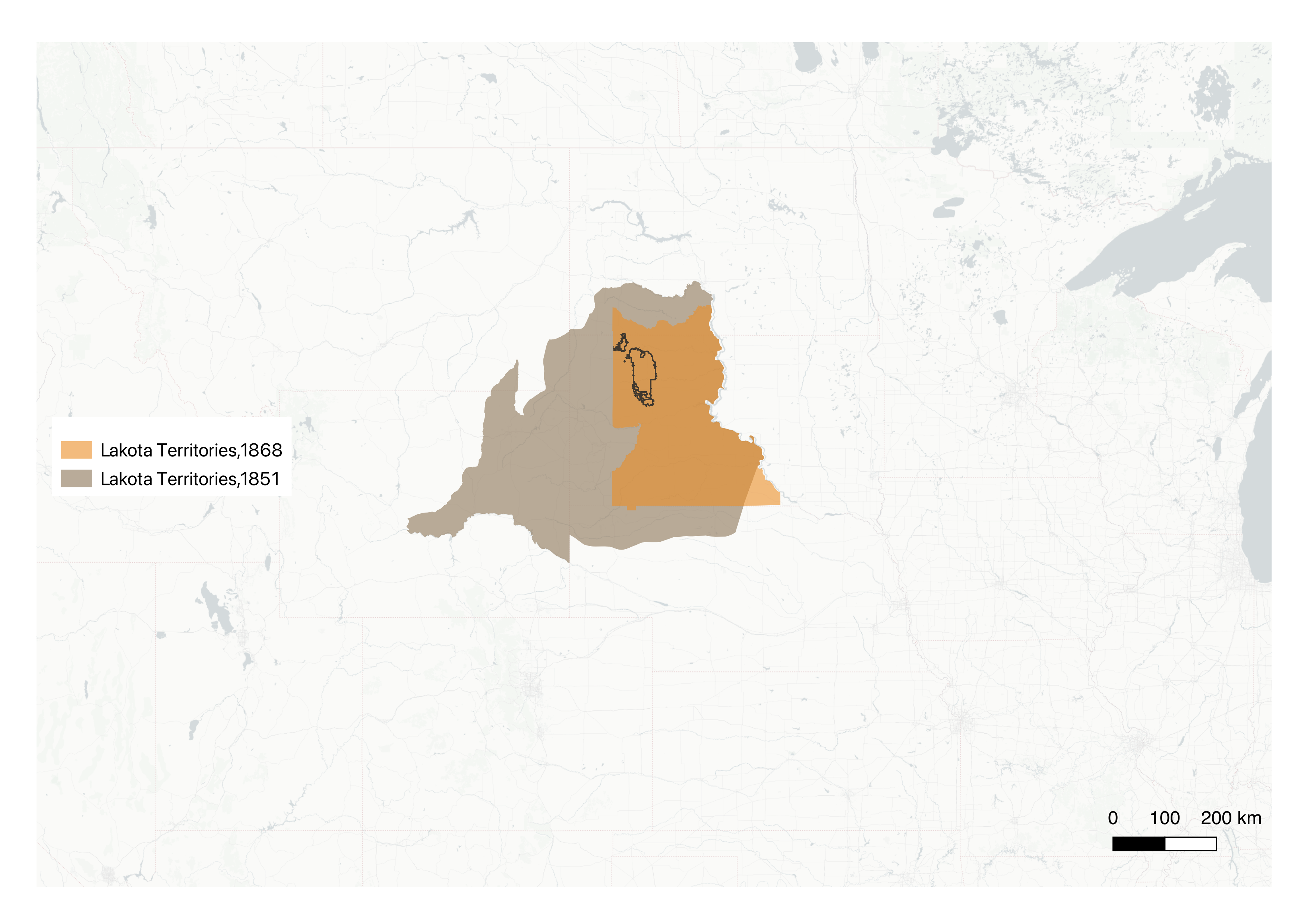 1851 vs. 1868 — reduction from the Horse Creek boundary to the Great Sioux Reservation