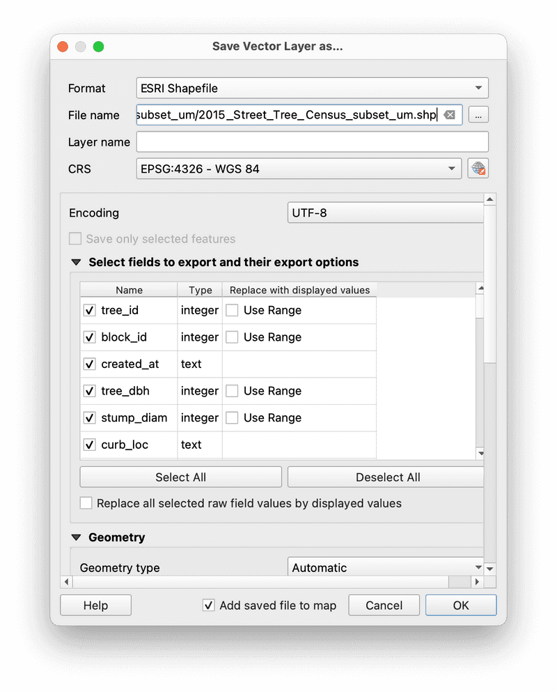 save as vector layer diaglog box