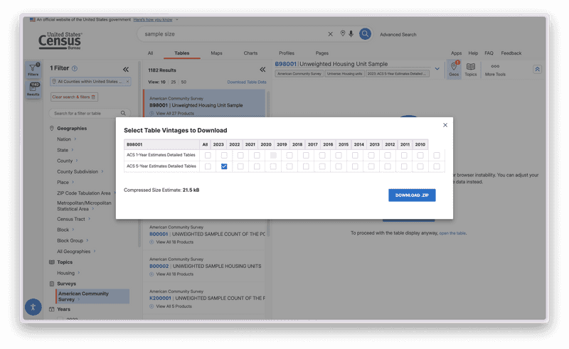 Screenshot of dataset