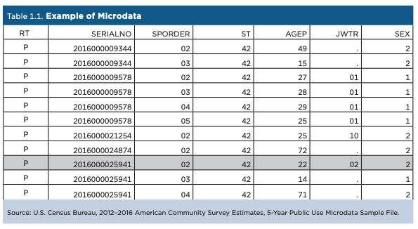 A sample of a microdata set
