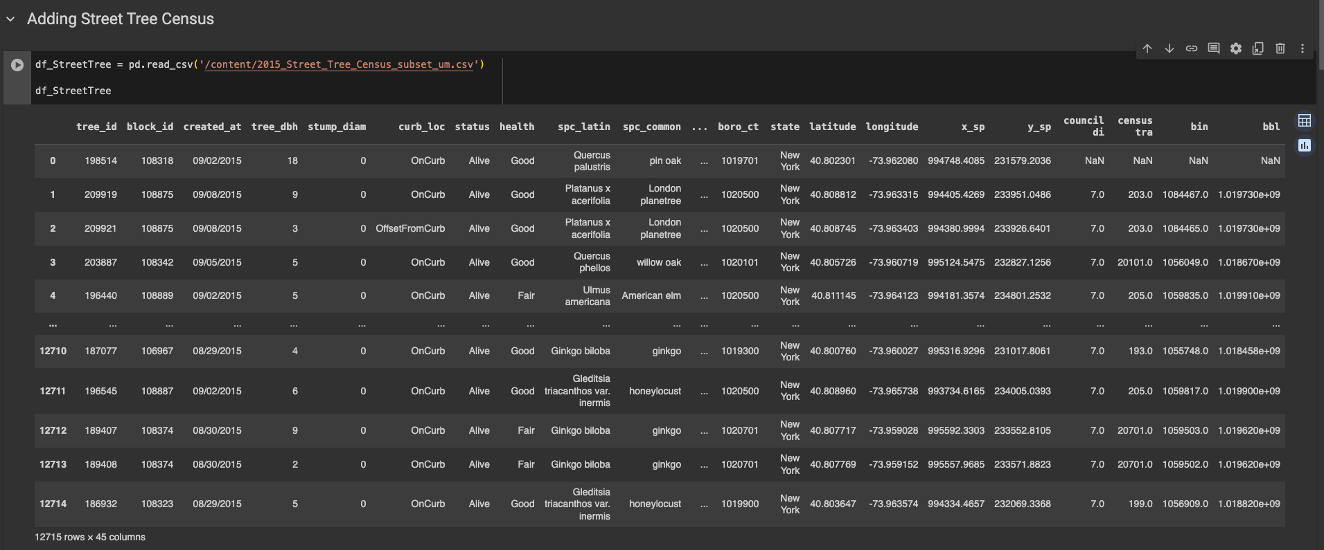 street tree data frame